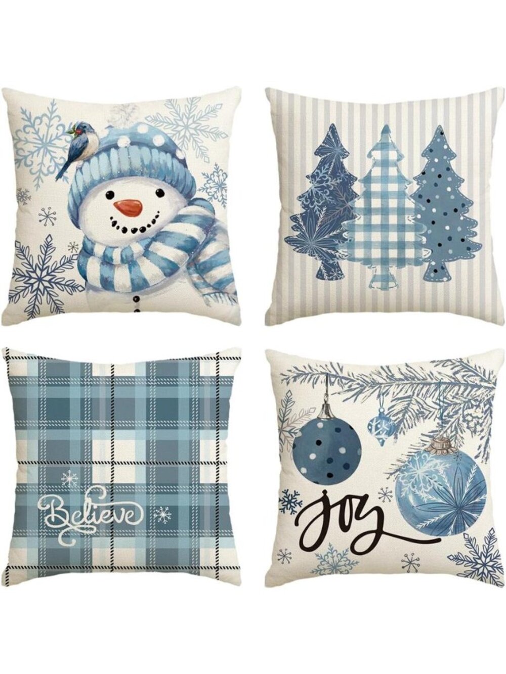 Winter Snowman Joy Snowflake Christmas Throw Pillow Covers
